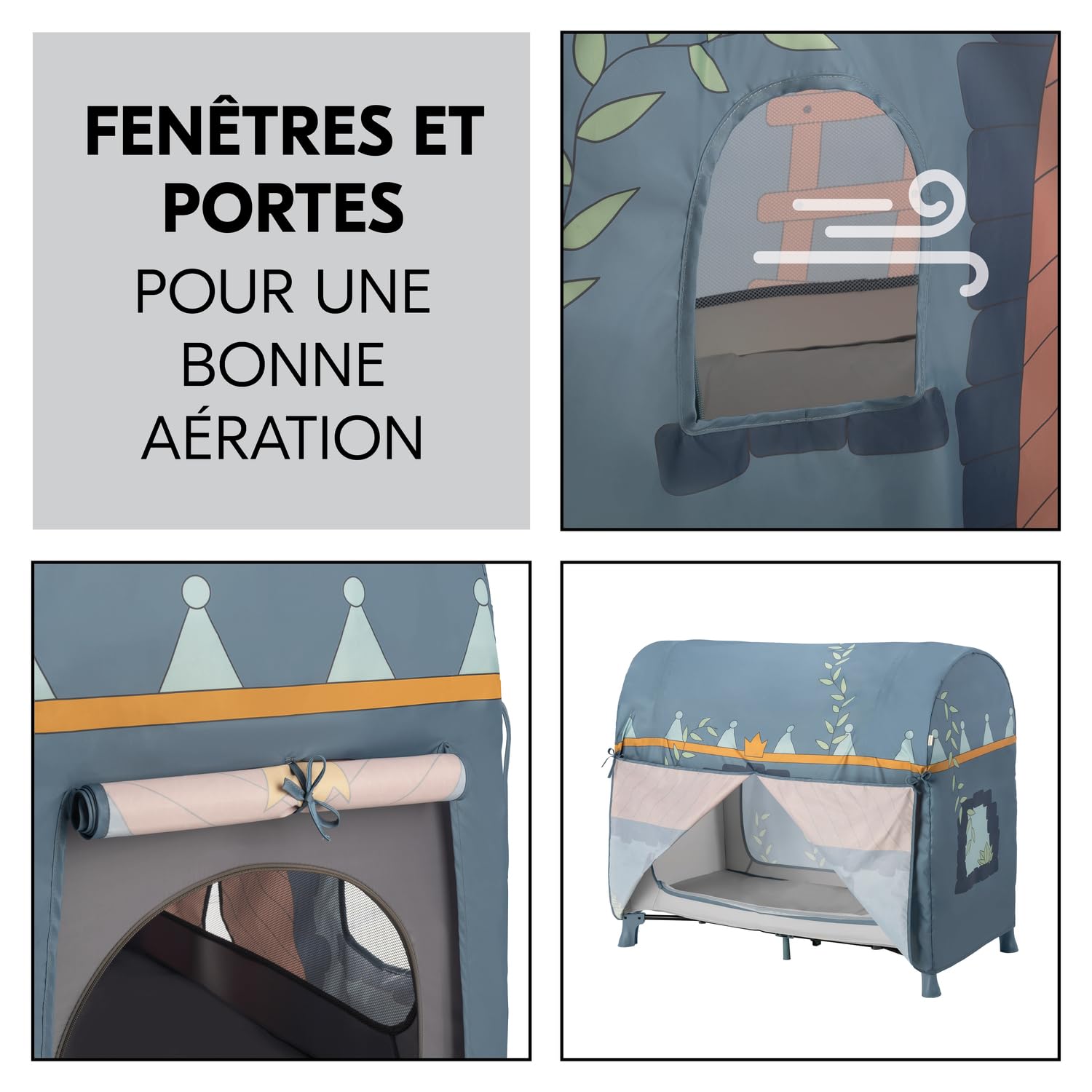 Hauck Tente pour Lit Parapluie, Ciel de Lit Cabane Enfant Intérieur et Extérieur, Compatible Lits de Voyage Hauck avec Largeur Couchage 60 cm, Château