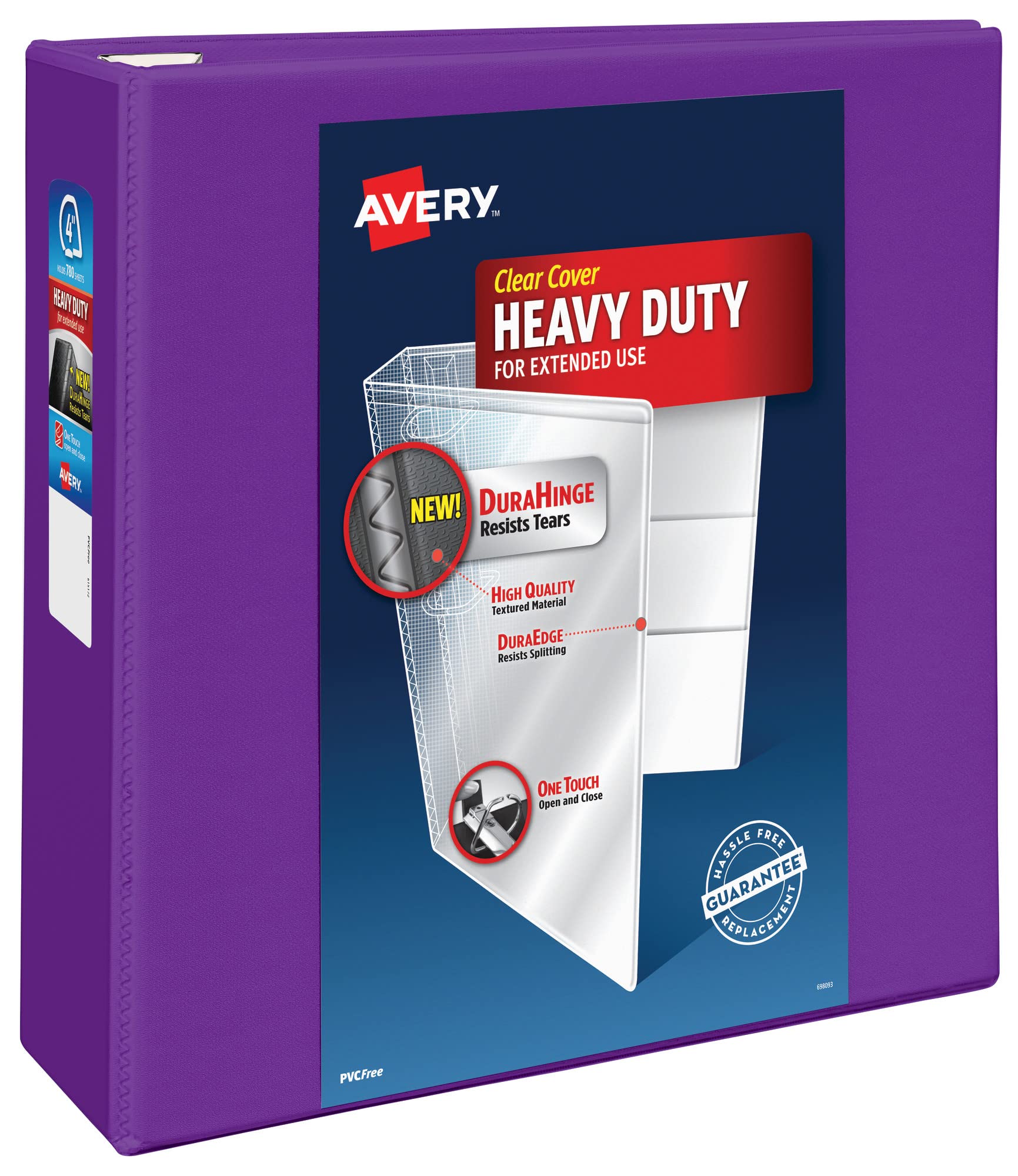 Avery Heavy-Duty View 3 Ring Binder, 4 Inch One Touch EZD Rings, 4.5 Inch Spine, 1 Purple Binder (79813)
