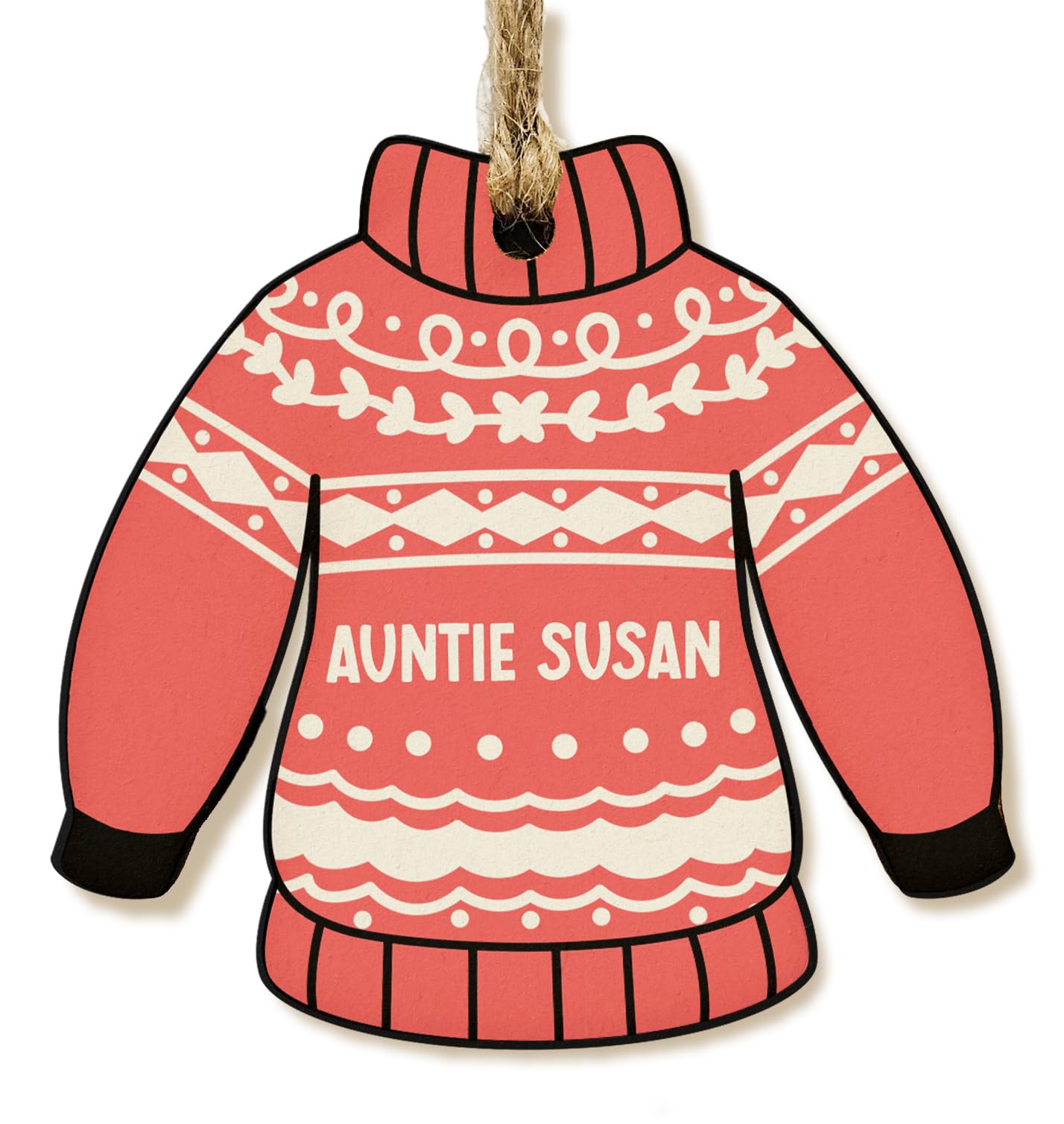 The Plum Penguin Personalised Novelty Christmas Jumper Bauble Festive MDF Ornament with Custom Name Choice of Xmas Pattern (Red & Cream Traditional)