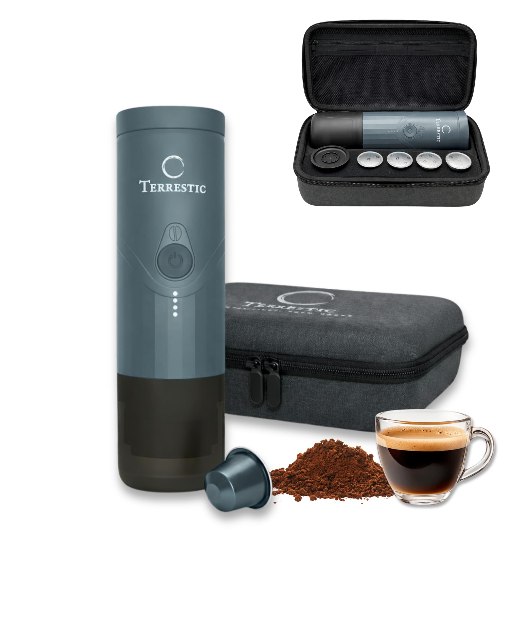 Dose Portable Electric Espresso Maker + Travel Hard Case - For Ground Coffee & Nespresso Pods, Battery Operated & USB-C Charged, Ideal for Car, Camping (Graphite Grey)