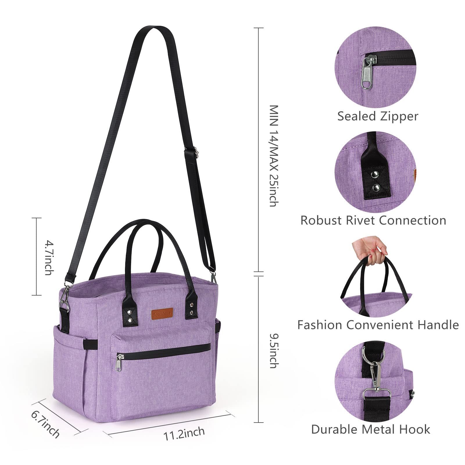 Borsa termica per il pranzo da donna, uomo, per adulti, con tracolla regolabile, borsa grande per il pranzo, portatile, ideale per ufficio, scuola, picnic, spiaggia, borsa termica riutilizzabile per