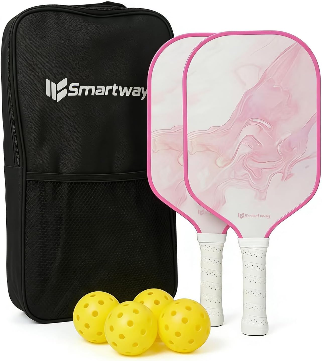 Smartway USAPA Approved Pickleball Paddles Set - Included 2 Lightweight & Slip Resistant Fiberglass Pickle Ball Rackets + 4 Balls + 1 Portable Carry Bag, Pickle Ball Set for Men Women Beginners