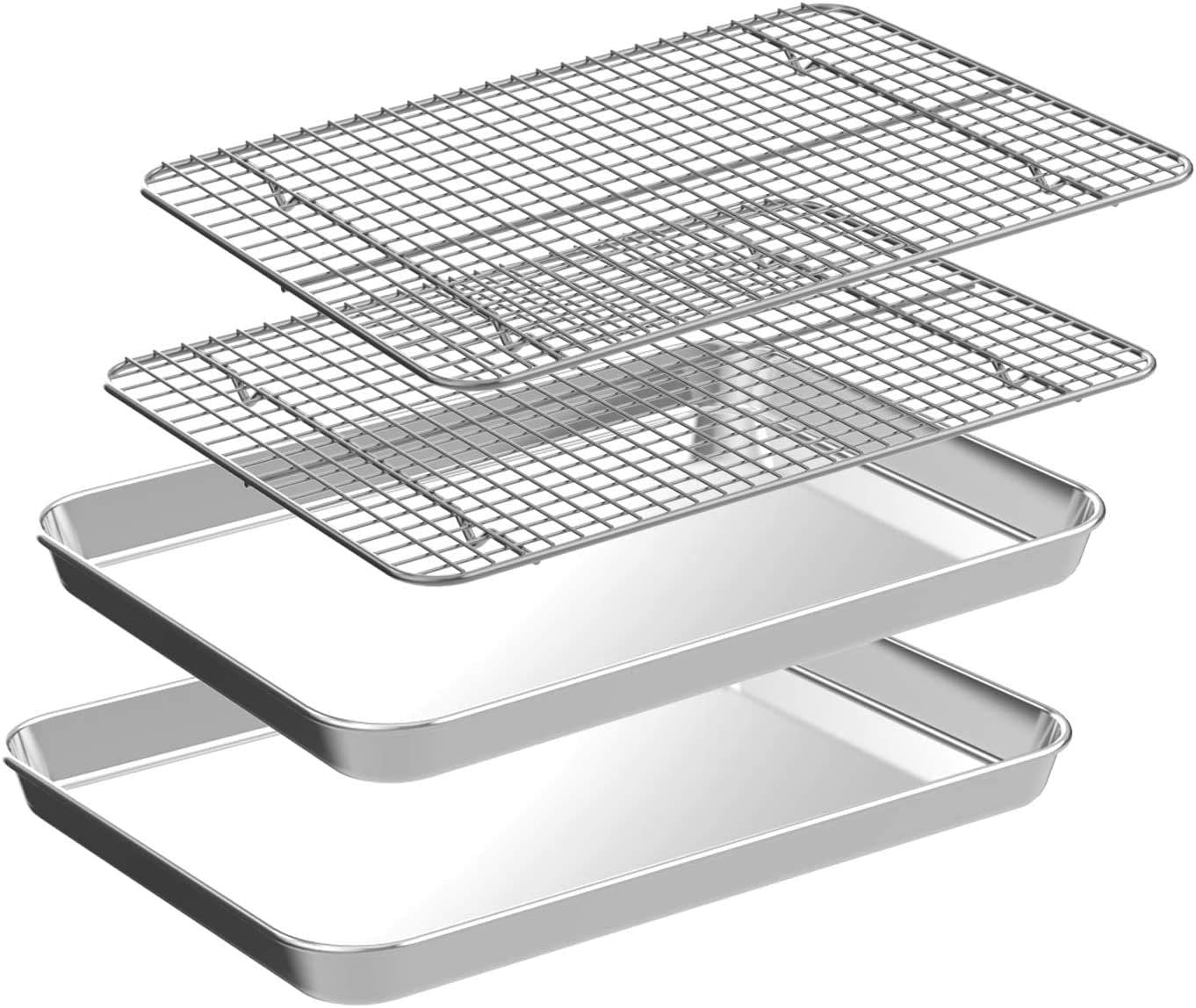 Quarter Sheet Pan with Cooling Rack Set [2 Baking Sheets + 2 Baking Racks], CEKEE Stainless Steel Cookie Sheets for Baking and Wire Rack - Rust & Warp Resistant & Nonstick, Size 12 x 9.8 x 1 Inch - Thumbnail 2