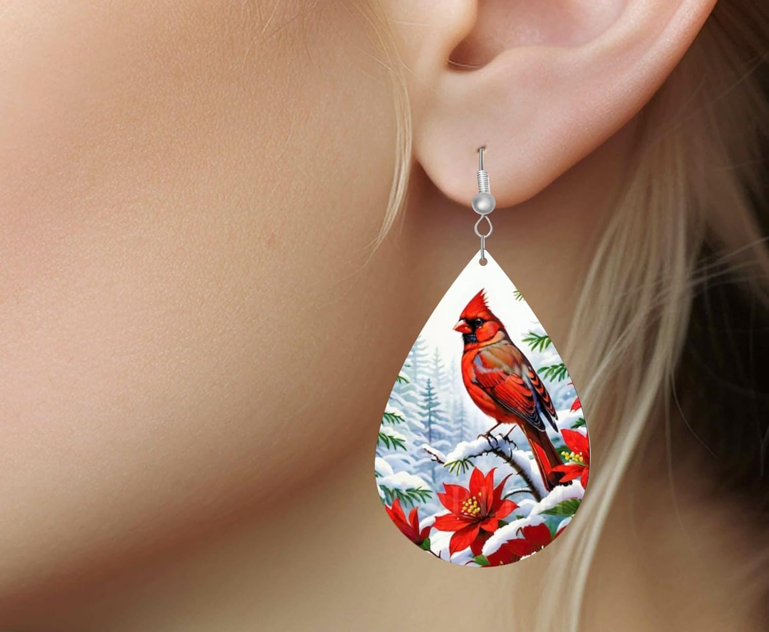 Red Cardinal Earrings, Cardinal Bird Winter Dangle Earrings, Christmas Earrings, Holiday Jewelry - Image 2