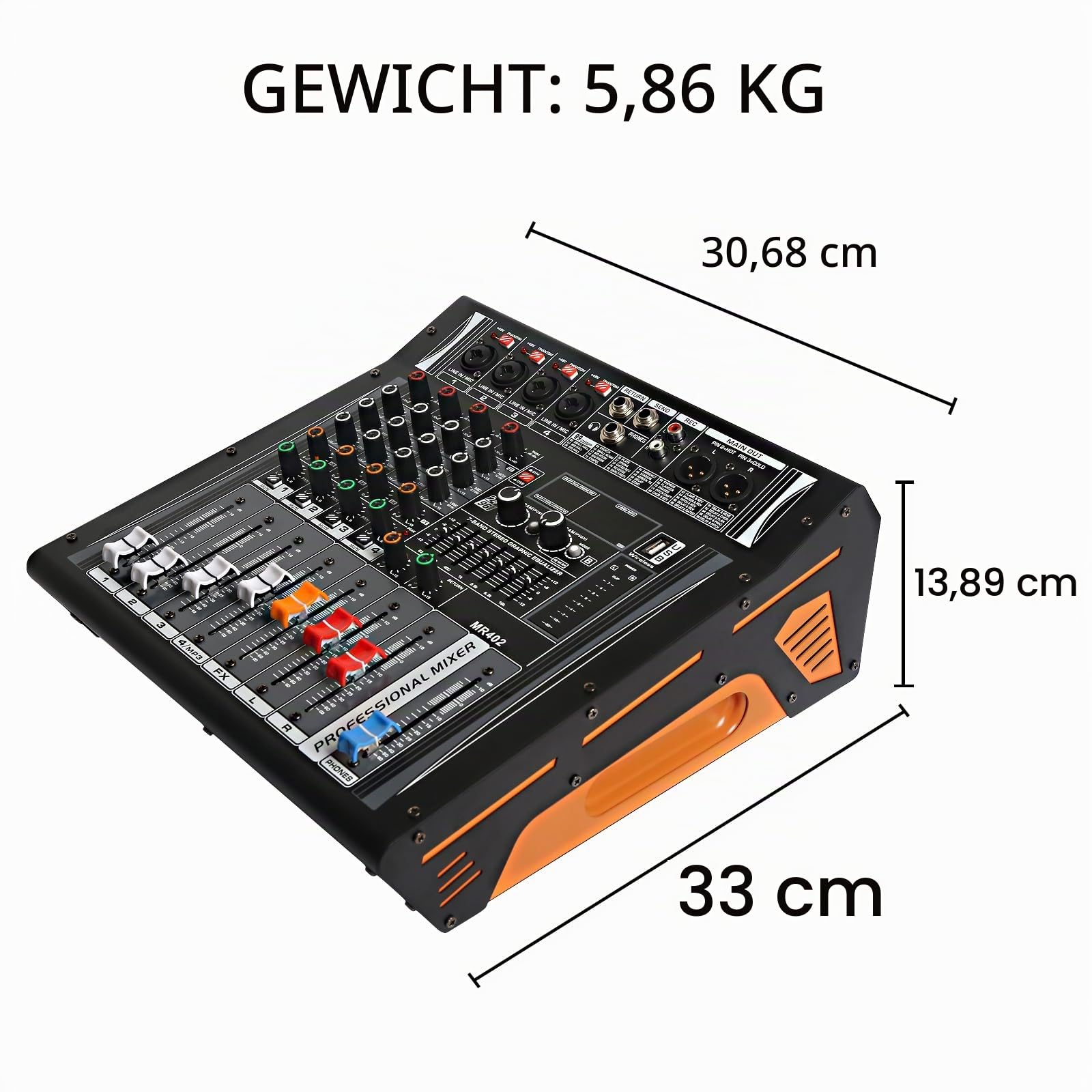 Verstärker Mischpult 4 Kanal Stereo 4Ohm 2 * 300W Powermixer mit Verstärker und 99 DSP Effektoptionen