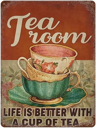 Salón de té – Placa retro de metal para decoración de pared, letrero artístico para jardín, granja, baño, hogar, 12 x 8 pulgadas, de14bB135