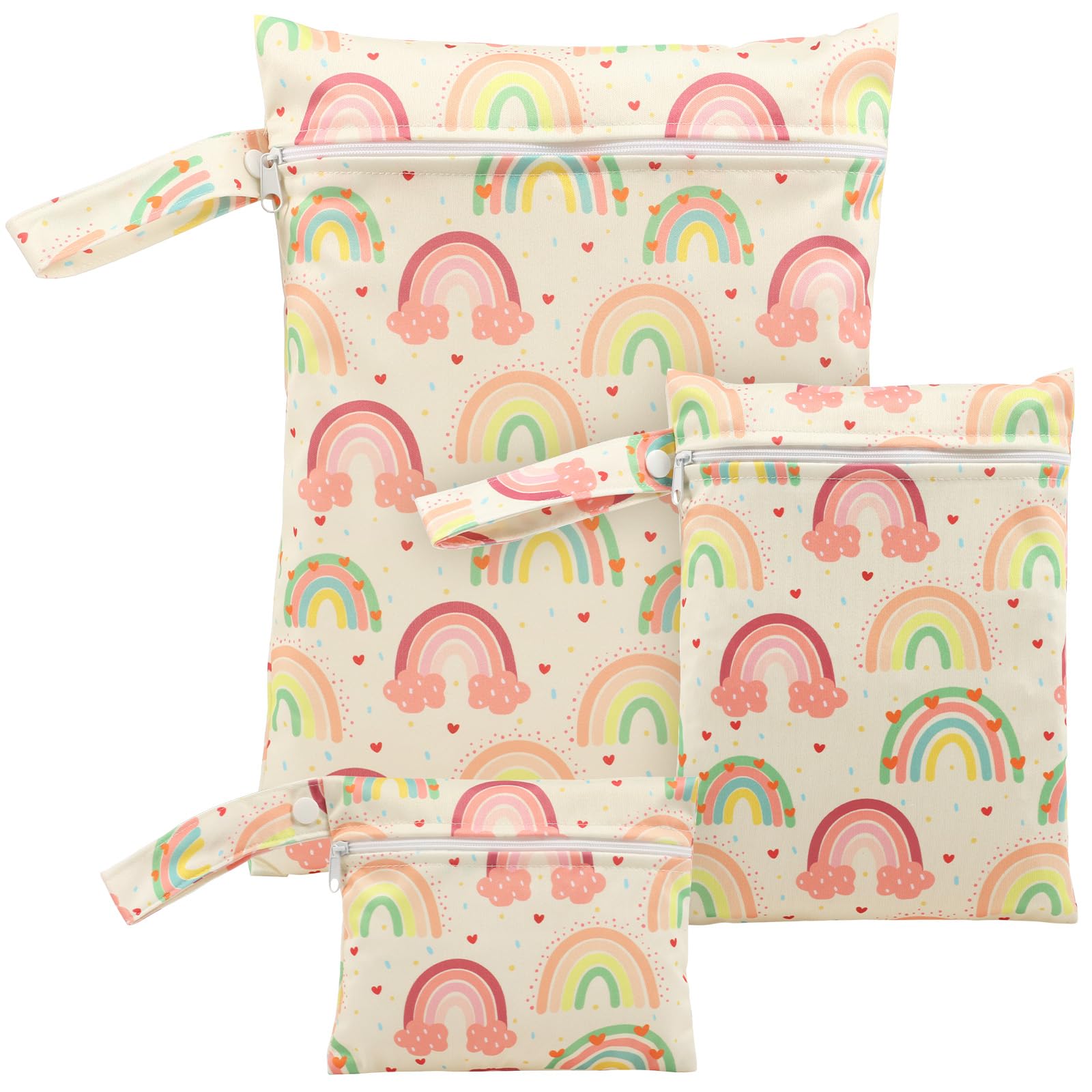 WAMEITF 3Pcs Waterproof Wet Bag, Travel Diaper Wet Dry Bags, Swimsuit Nappy Bag Storage Pouch, Outdoor Organiser Bags for Baby Items, 3 Size with Zipper and Snap Handle for Swimming Beach(Colorful)