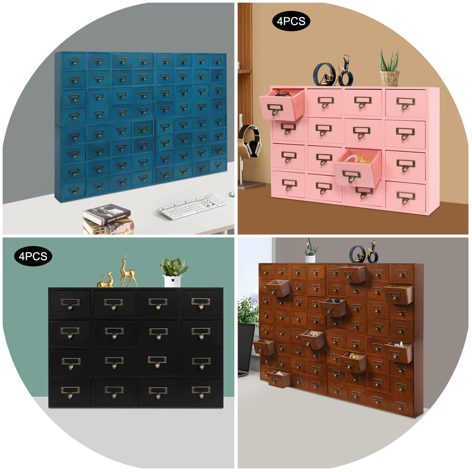 Organizador de Literatura Vintage de Madera con 16 cajones para Guardar Cartas, Papeles y revistas (64 cajones/Azul)