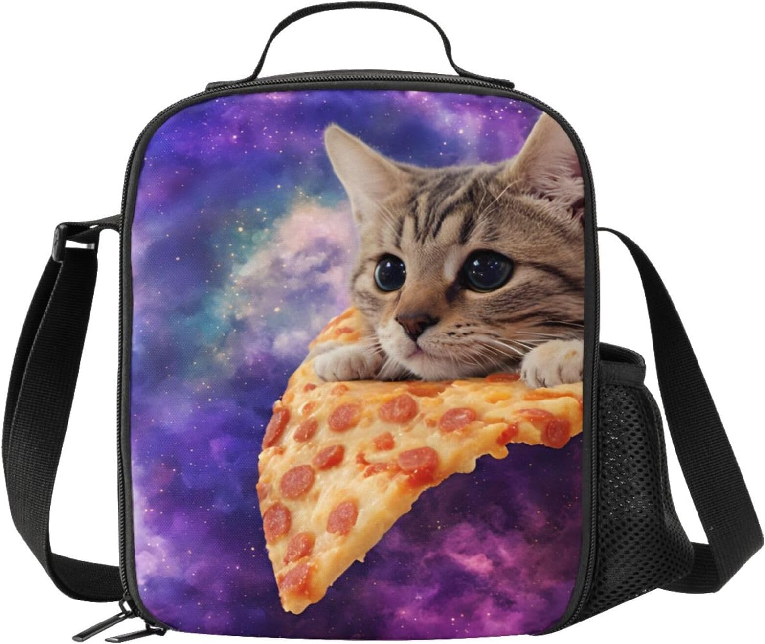 PrelerDIY Galaxy Cat Lunch Box - Insulated Meal Bag Pizza Lunch Bag Food Cont...