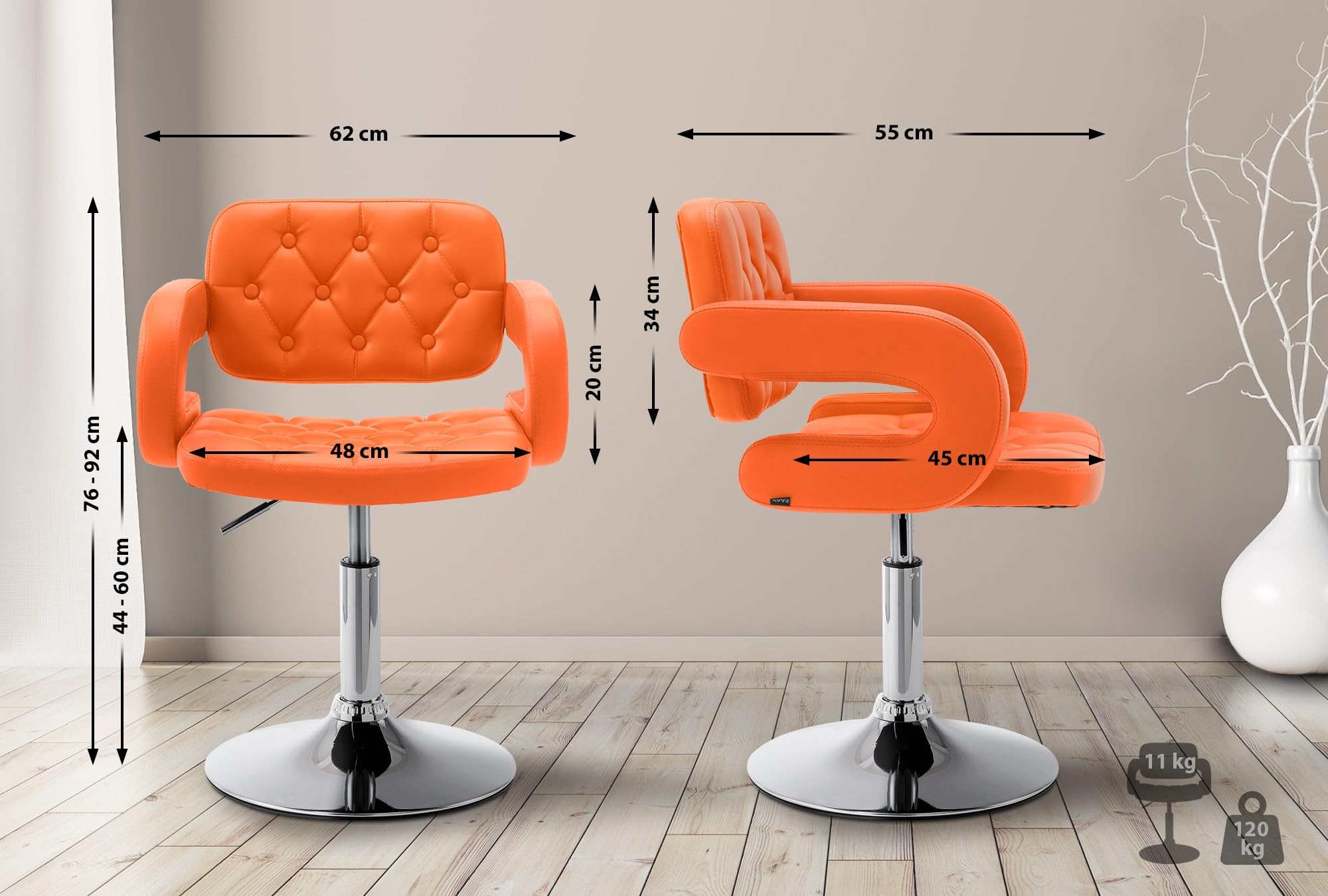 CLP Sedia Lounge Girevole Dublin In Similpelle I Poltroncina Design Chester Altezza Regolabile I Sedia Con Braccioli Imbottita, Colore:arancione