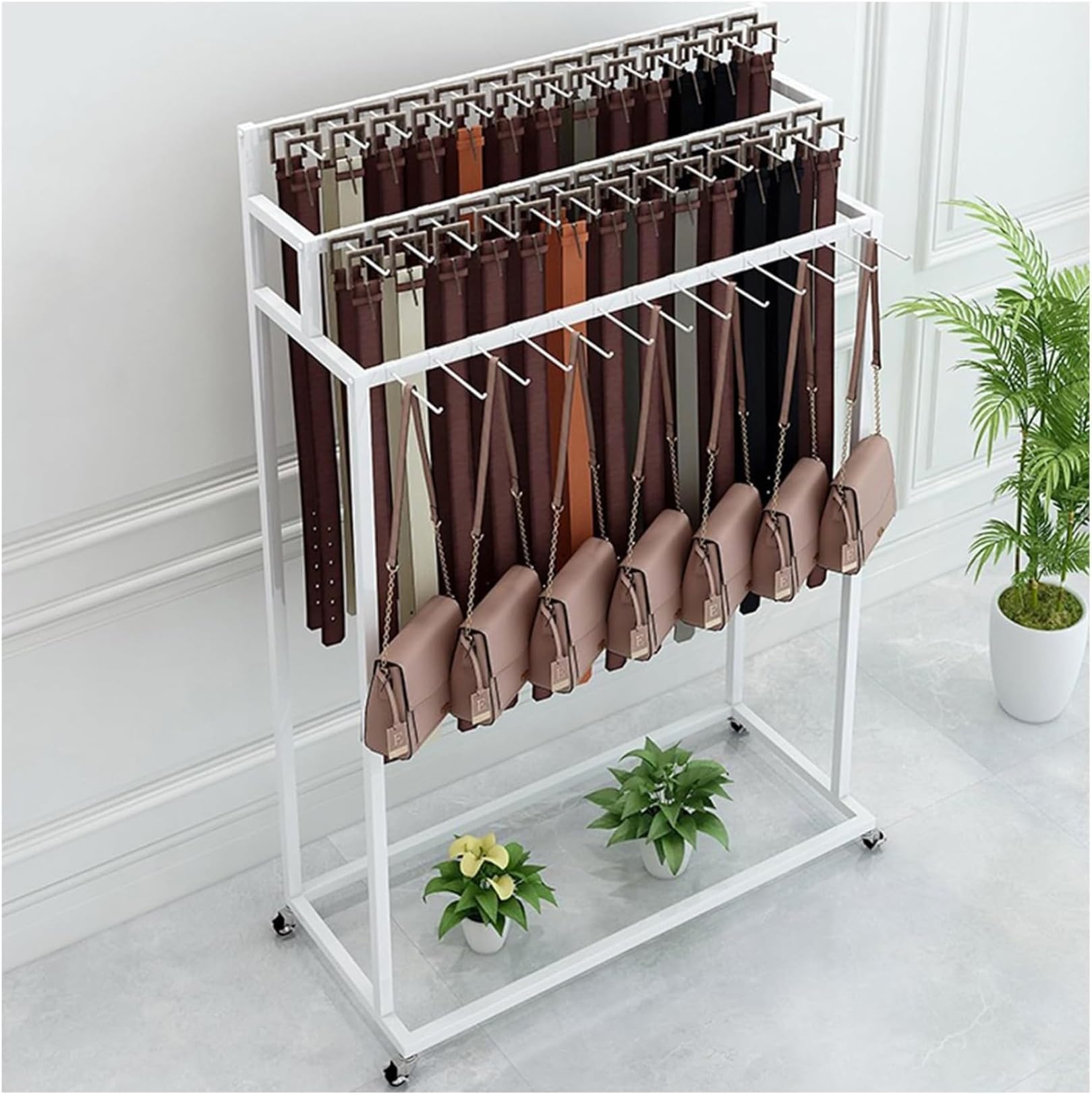 BHGFYXBS Metal Hanger For Belts Display, Standing Stand For Shops, Modern Organizer For Ties, Scarves, Shawls And Hats,White-150x40x150CM