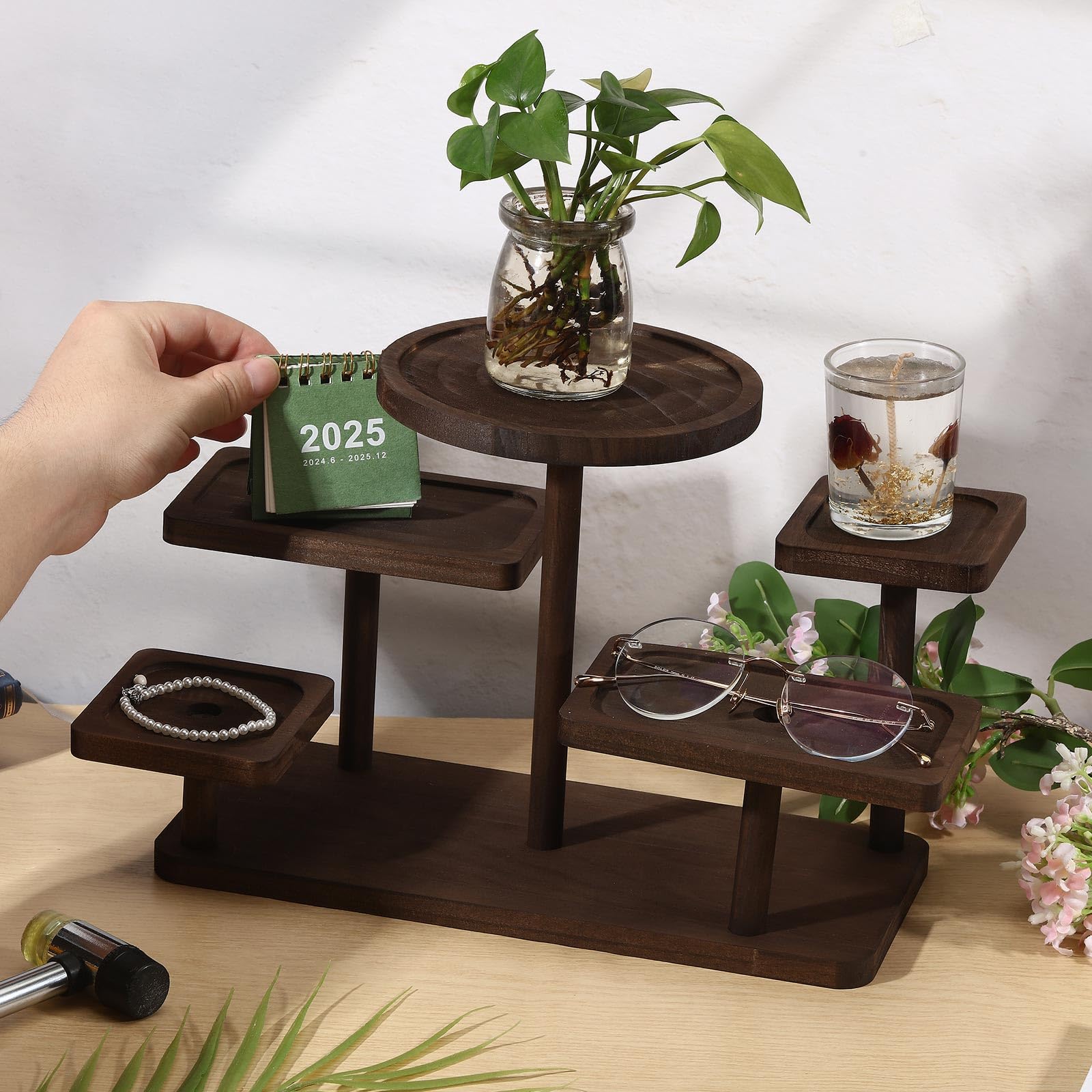 5 Stöckiges Holz Etagenregal Rustikale Etagere Für Hochzeiten Geburtstage Abschlussfeiern Und Teepartys Walnussbraun