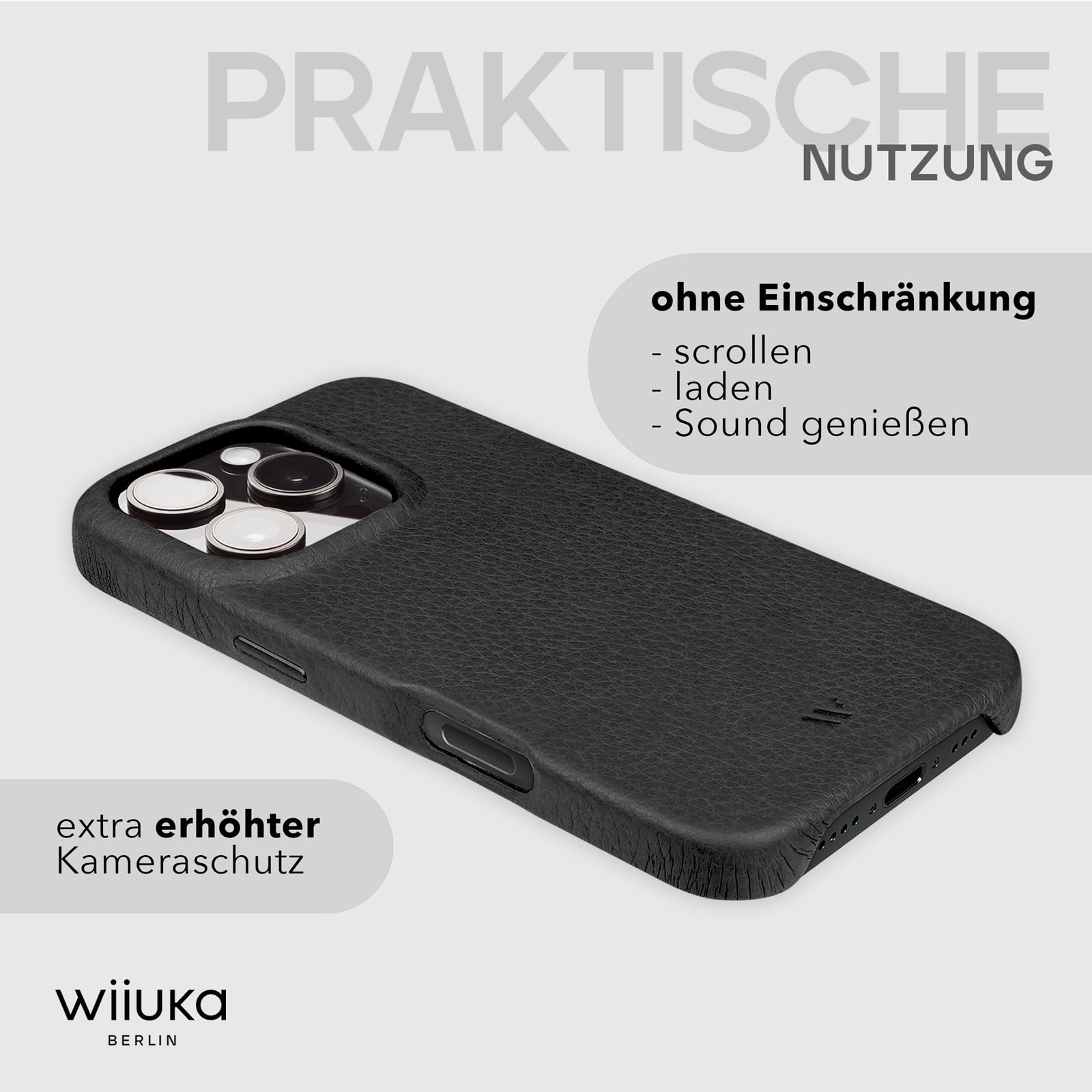 WIIUKA Custodia per iPhone 16 Pro Max, in pelle tedesca, ultra sottile, di alta qualità, colore: nero