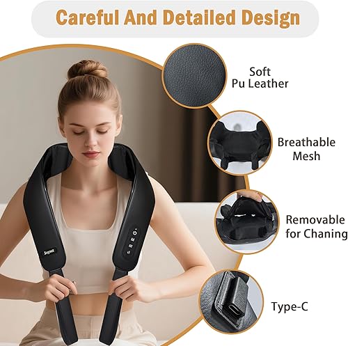 Miniatura 3 de Joyset Masajeador de cuello y hombros con calor, masajeador Shiatsu inalámbrico de cuello y espalda para aliviar el dolor de tejido profundo, masaje