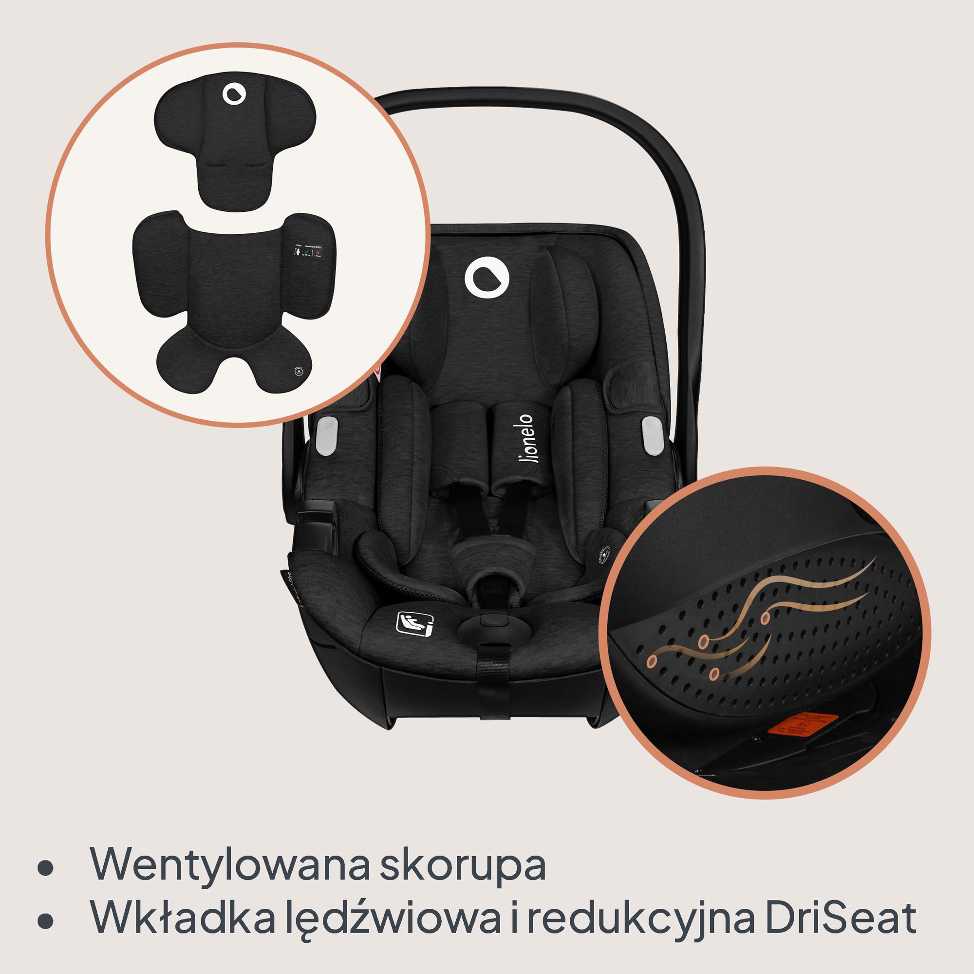 LIONELO MOXIE i-Size SET Dziecięcy Fotelik Samochodowy z Bazą 40-87 cm Nosidełko dla niemowląt Montaż ISOFIX i Noga Stabilizacyjna Ochrona Boczna, Regulacja Zagłówka Wkładka Dri-Seat