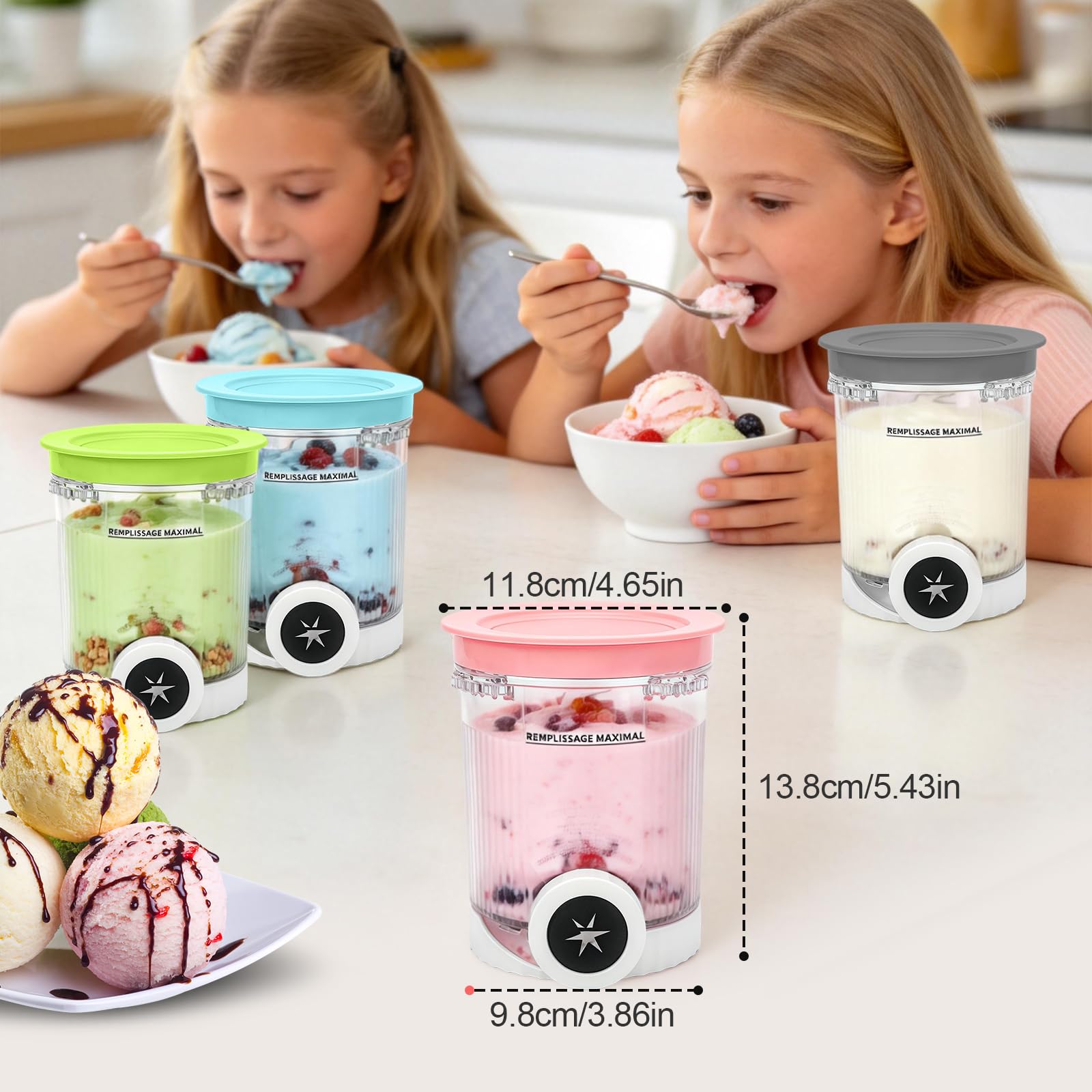 4PCS Recipiente de Helado para Ninja Swirl NC700 NC701 Series, 16 oz Creamy Pot con Tapas de Colores, Sin BPA y Aptos para Lavavajillas