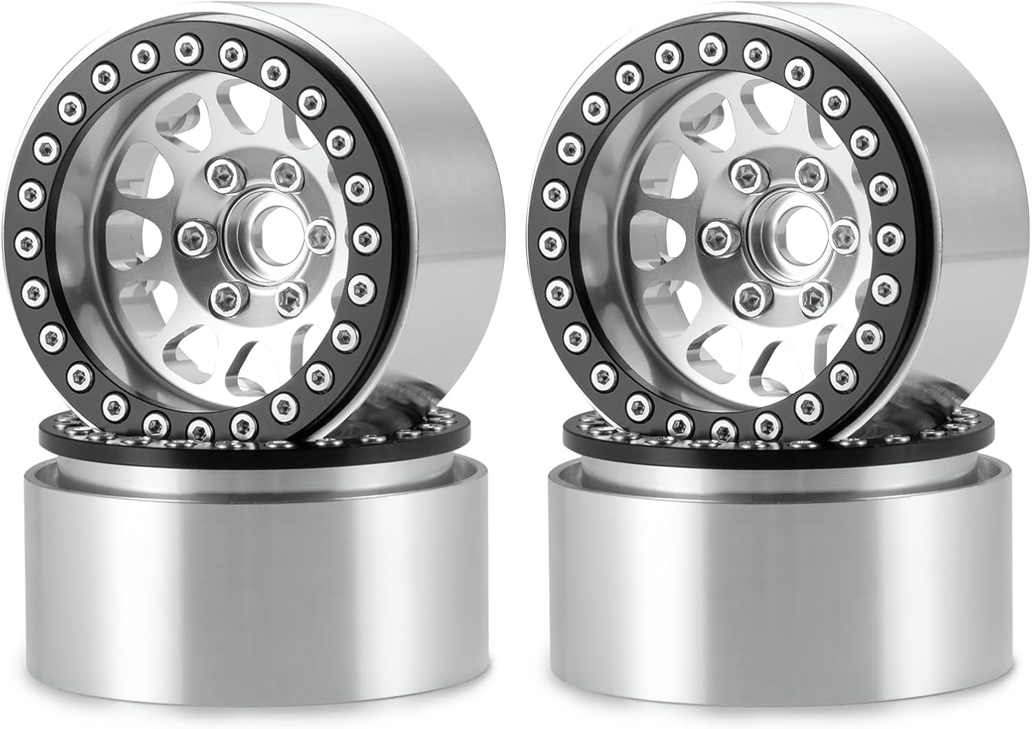 4pcs Metal 1.9inches Beadlocks Wheel Rims, RC Crawler Wheel Hubs for 1/10 Axial Scx10 TRX4 D90 D110 Upgrade Parts (Silver)