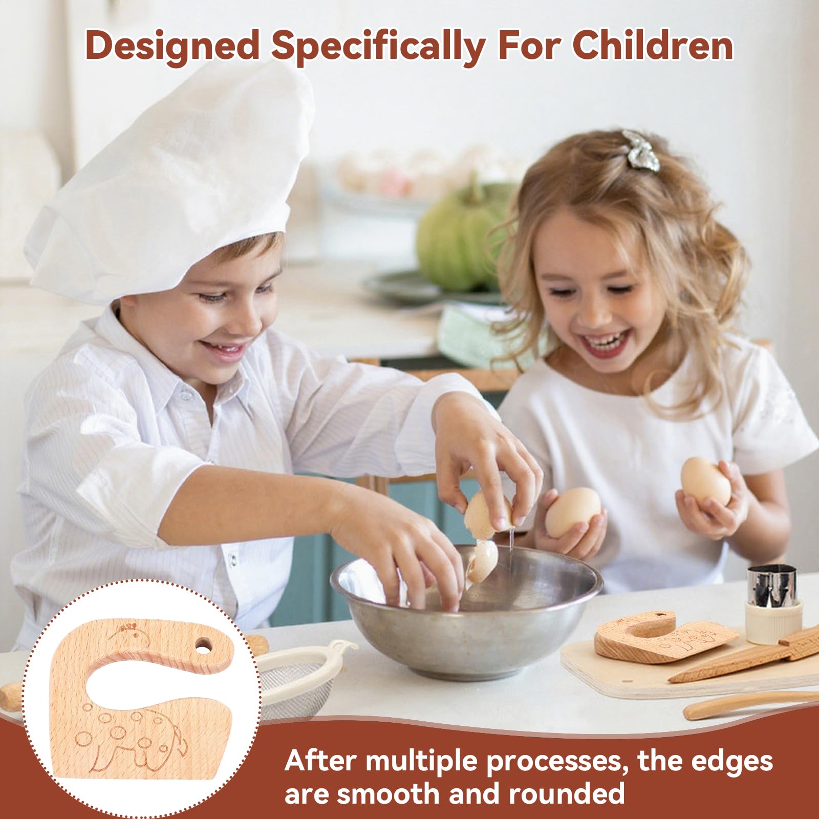 Cuchillo de Madera para Niños Montessori Utensilios Cocina que no Corta Dedos para Cortar Frutas y Verduras 2 Años