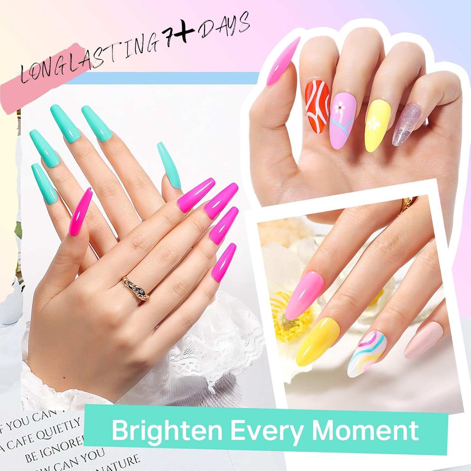 MIZHSE Quick Dry Nail Polish Set, 24 Colors Spring Summer Regular Nail Polish Non Gel, Air Drying Fast Neon Trendy Glitter Bulk Nail Lacquer Oil-based Long Lasting Home DIY Gift for Women