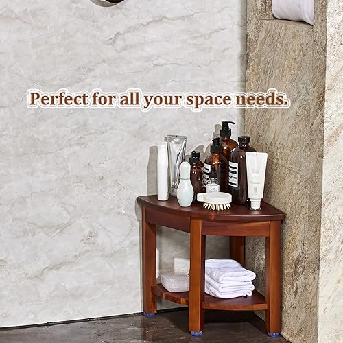 Miniatura 2 de HouseJoy Banco de ducha de esquina con estante, taburete de ducha de esquina para afeitarse las piernas, reposapiés de ducha, banco de baño