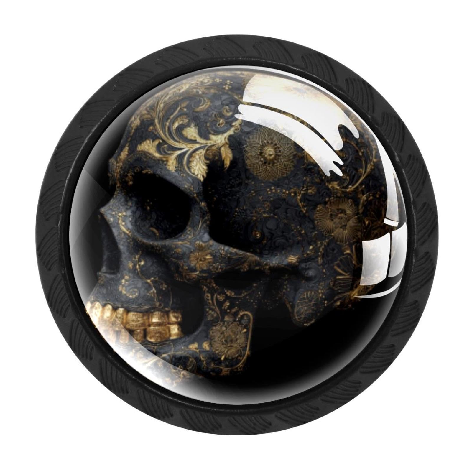 CHENZZZZ 4 Pieces Black Gold Skull (2) Kitchen Cabinet Knobs Drawer Knobs Dresser Knobs Black Knobs Drawer Pulls Dresser Drawer Handles Knobs for Dresser Drawers