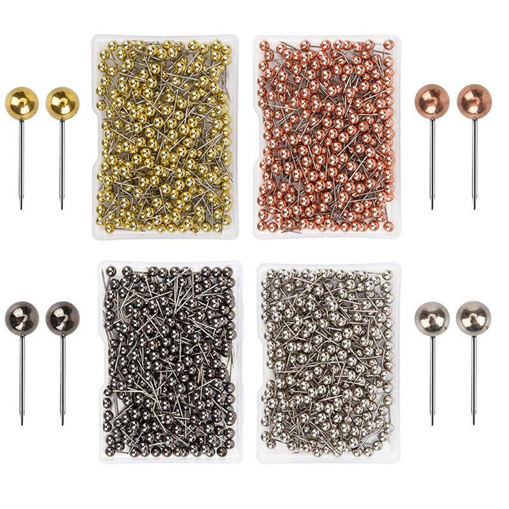 Lot De 1600 Punaises à Tête Ronde 3mm | 4 Couleurs (noir, Argent, Or, Or Rose) | Pour Tableau Liège, Cartes