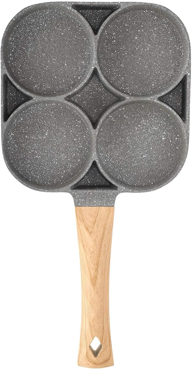Padella per pancake， Padella for frittata, padella for uova, padella antiaderente in lega di alluminio, con manico in legno, for piano cottura a induzione Ki