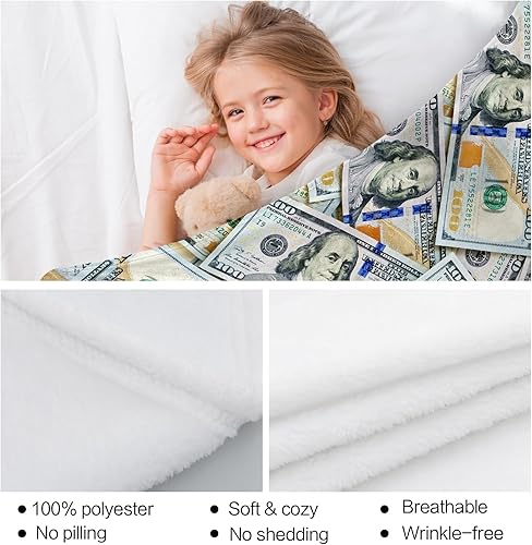 Miniatura 4 de Manta de dinero  Divertidos regalos temáticos de billetes de 100 dólares para adultos y niños, manta de felpa suave y cálida para hombres y mujeres,