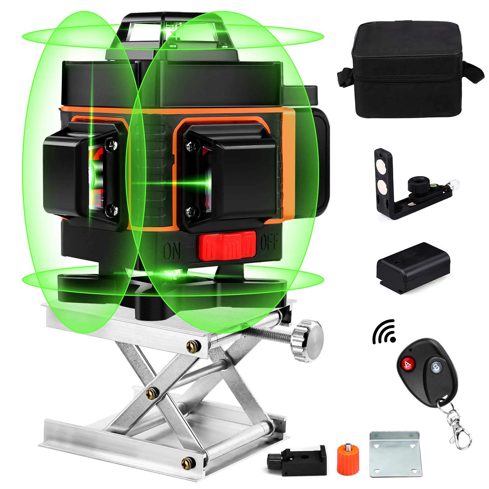 Elikliv 4D 16 Line Green Laser Level, 4x 360° Full Layout, Self-Leveling, Remote Control, Rechargeable Battery