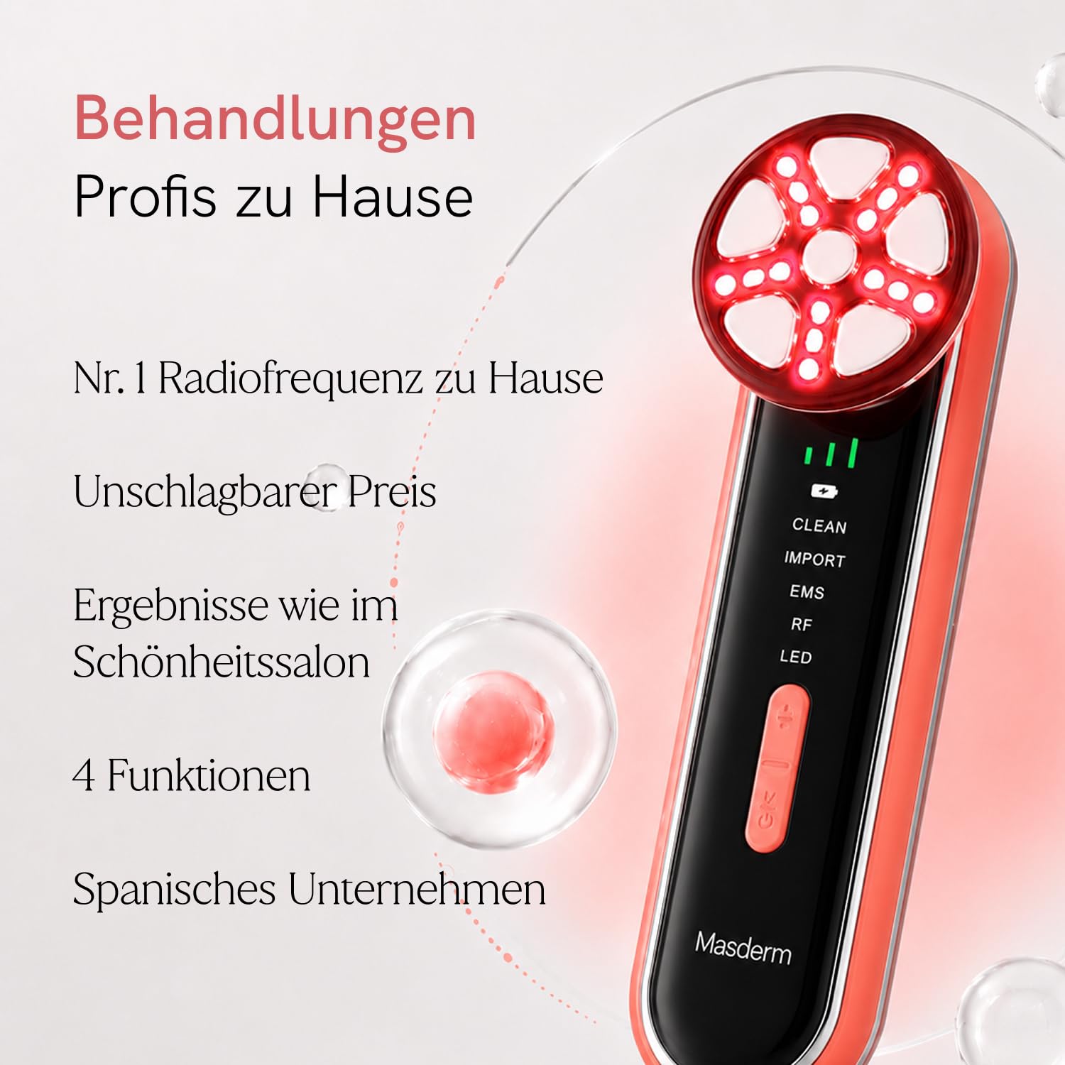 MASDERM | Professionelles 5-in-1 Radiofrequenz-Gesichtsgerät | Ultraschall für das Gesicht | Gesichtsmassagegerät | Anti-Falten-Gerät | straffende Galvanik Gesicht | Hohe Frequenz | Hochfrequenz