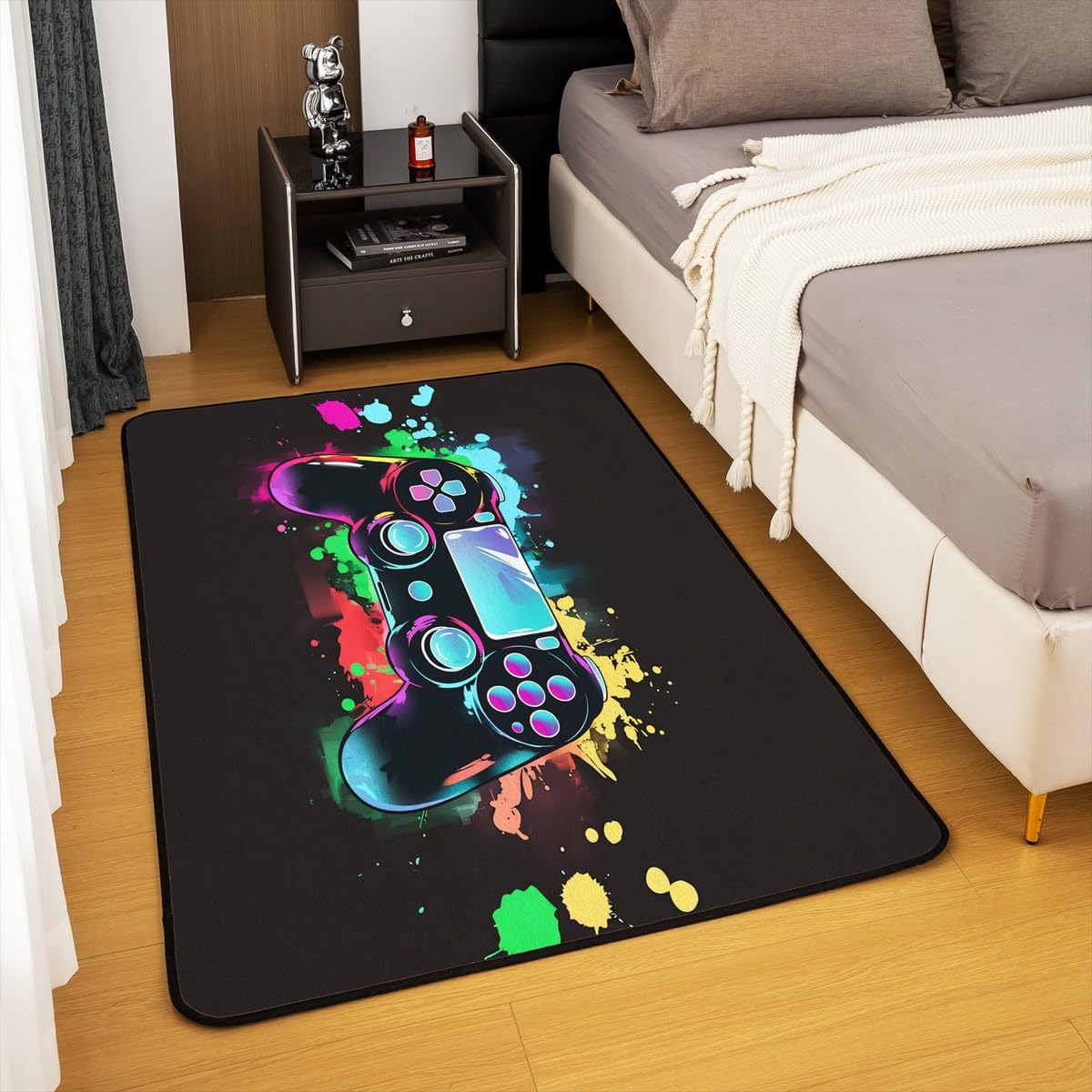 Loussiesd Dywan do salonu dla graczy, 100 x 150 cm, gamingowy dywan akcentujący dla chłopców, dziewcząt, nastolatków, nowoczesny kontroler konsoli do gier, wewnętrzna mata podłogowa, joystick, węgiel,