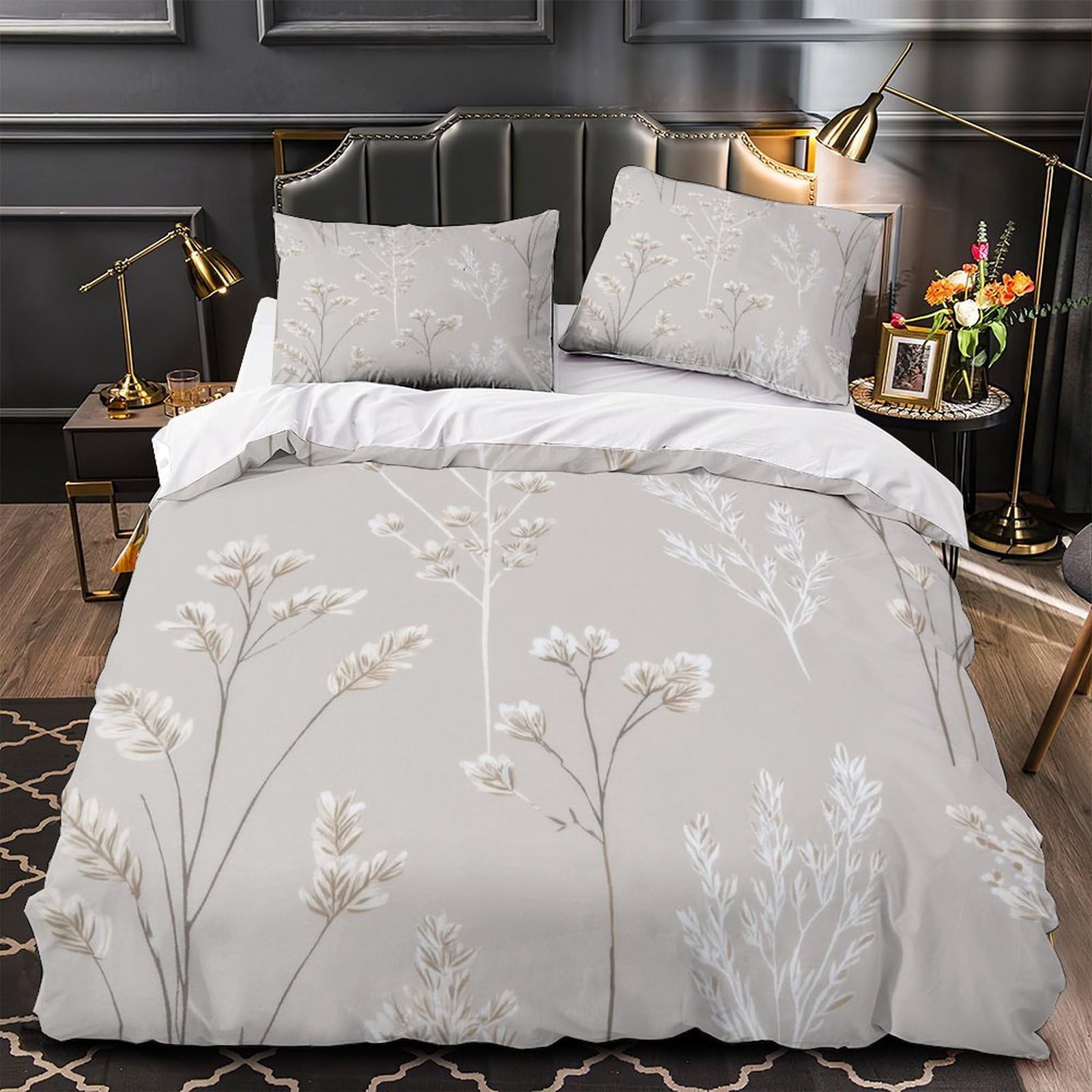Parure de lit fleurs 3D 135x200 microfiltre douce avec housse de couette imprimée jardin botanique