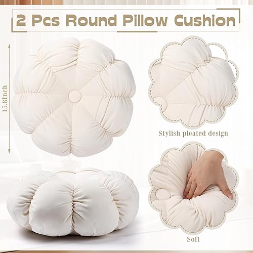 Miniatura 2 de Beeveer 2 almohadas redondas de 15.8 pulgadas, almohadas decorativas redondas de suelo, cojines estéticos circulares de flores para sofá,