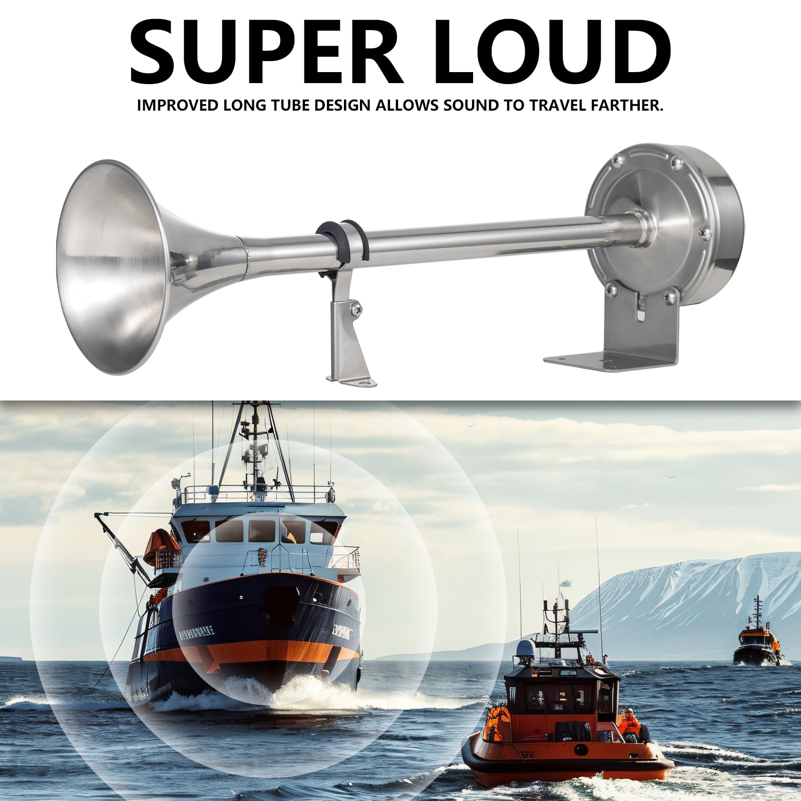 24V 150DB Marine Boat Horn Stainless Steel Single Air Trumpet For Ship Truck - 34 - View #4