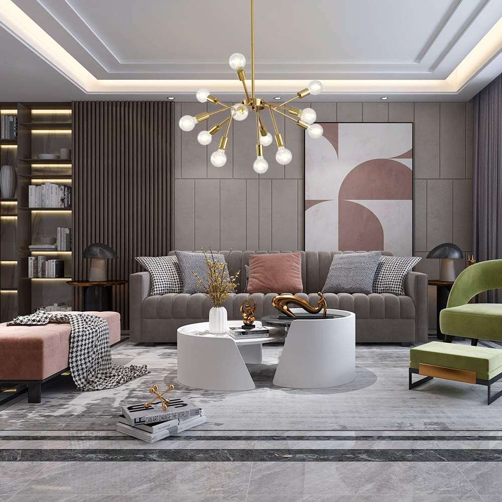Bеѕt Cуbеr Mоndау 🔥 XILICON Brushed Brass Sputnik Chandelier Mid Century Industrial Farmhouse Chandelier Lighting Sputnik Light Fixture 12 Lights Vintage Ceiling Light Fixture for Dining Room Bedroom