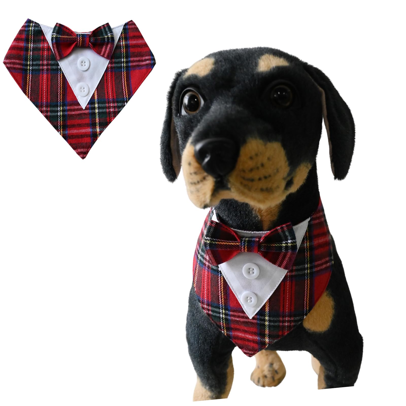 BT Bear Pet Tuxedo Collar Bandana,Wedding Outfit,Bow Tie for Medium Large Dogs Outfit for Party,Birthday,Christmas,Grid Red L
