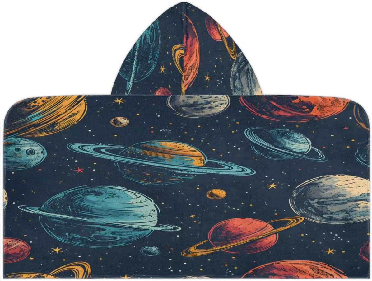 Pardick Kids Bath Towel Universe Galaxy Beach Towel with Hood Pool Cover Up for Girls Boys Soft Absorbent Hooded Bath Towel Toddler Towels for Beach, Pool