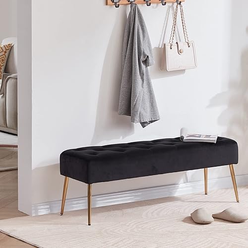 Miniatura 2 de Duhome - Banco otomano con botones, tapizado para dormitorio, reposapiés de terciopelo, banco decorativo para entrada, comedor, sala de estar,