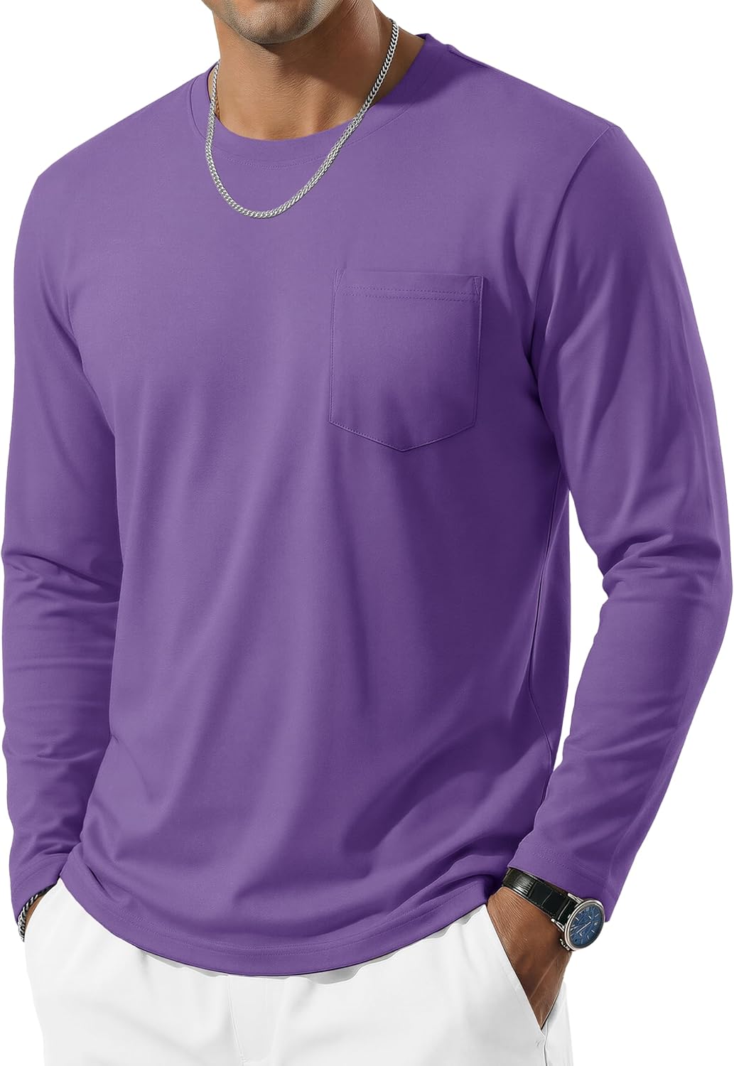 TACVASEN Men's Long Sleeve T-Shirts Casual Crewneck Pocket Tshirt Moisture Wicking Soft Plain Basic Classic Pullover Tee