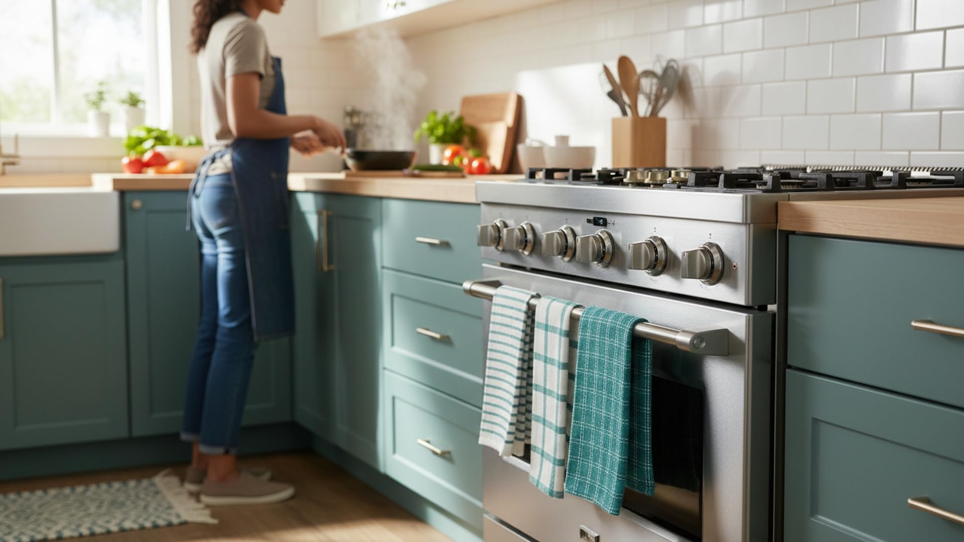 KAF Home Asciugapiatti piatti assortiti | Set di 10 strofinacci, 100% cotone - 18 x 28 pollici | Strofinacci da cucina morbidi ultra assorbenti | Perfetto per cucinare (verde acqua)