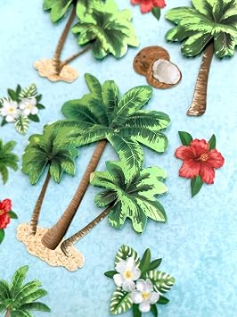 Paper House Productions Die-Cut Dimensional & Foil Accent Travel Scrapbook Sticker Sheet - Tropical Palms