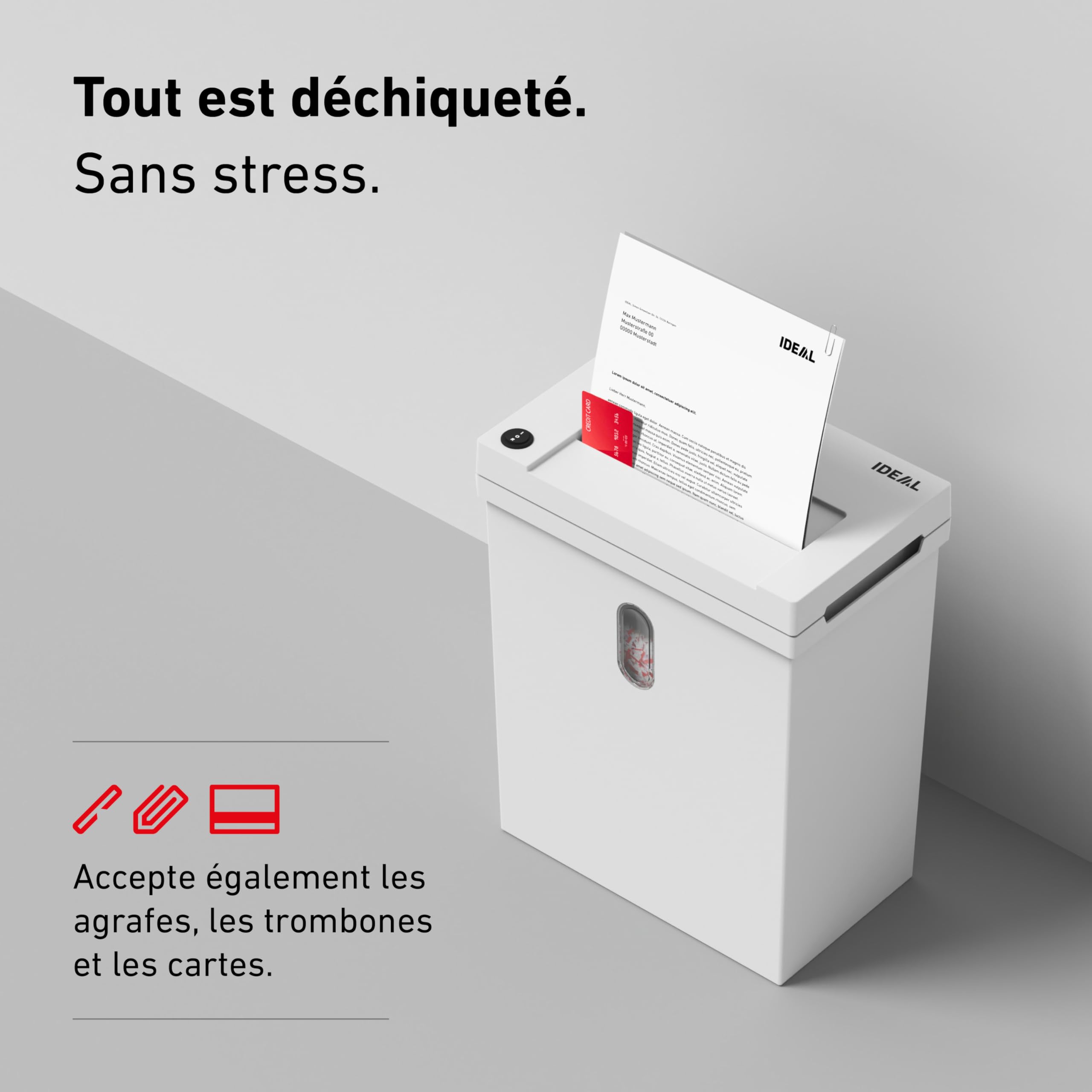 IDEAL Shredcat 8100 CC - Destructeur de Papier 10-12 Feuilles, Niveau de sécurité P-4, Coupe croisée 5x30 mm, 20 litres, Conforme RGPD, Silencieux et Puissant