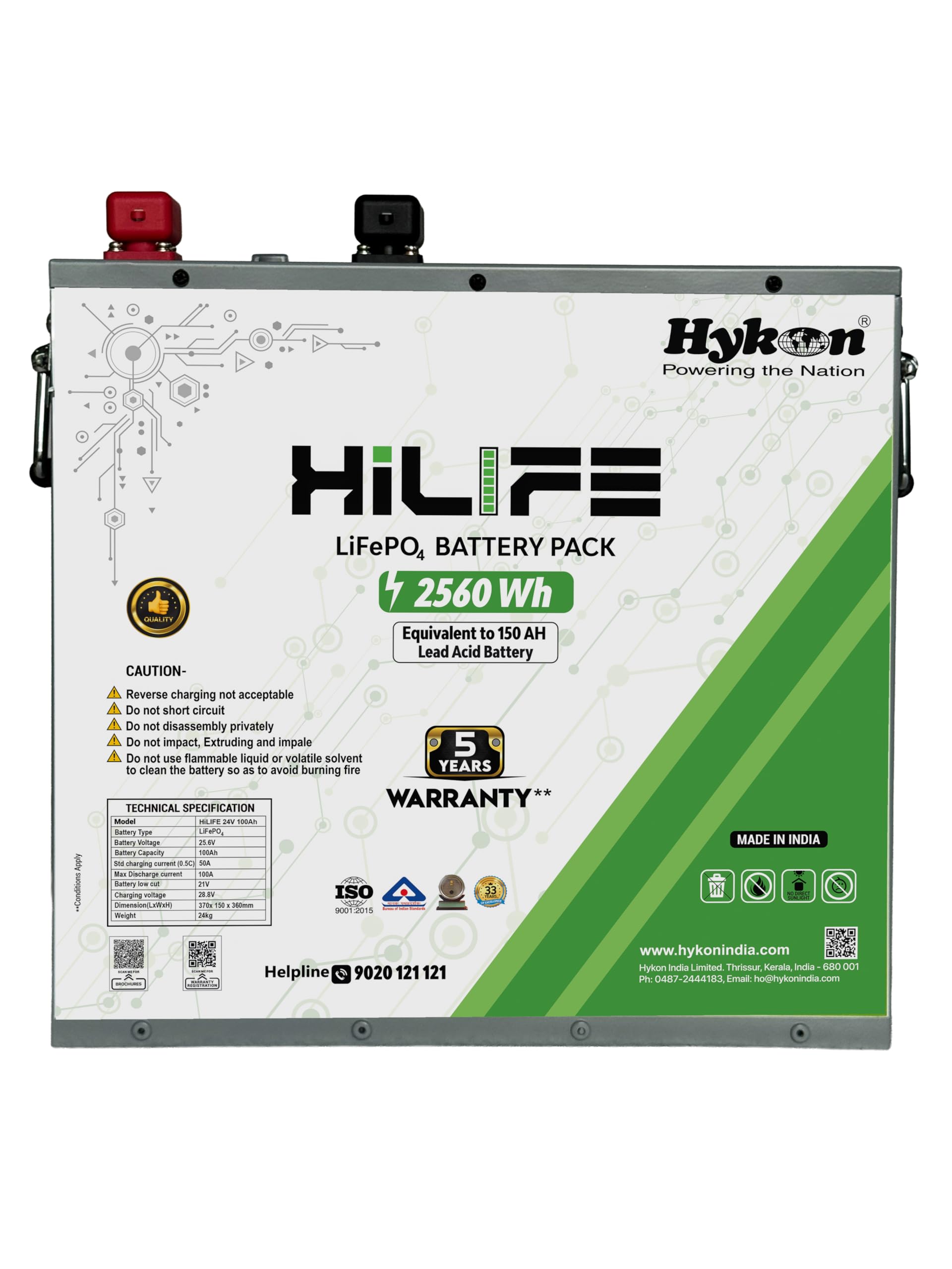 Hykon HiLIFE 24Volt 100Ah Lithium Ferro Phosphate Inverter Battery, Backup Equivalent to 150Ah+ Lead-Acid Battery, BMS Protection, Long Life up to 12 Years, Works with Any Inverter, 5 Years Warranty-image-29