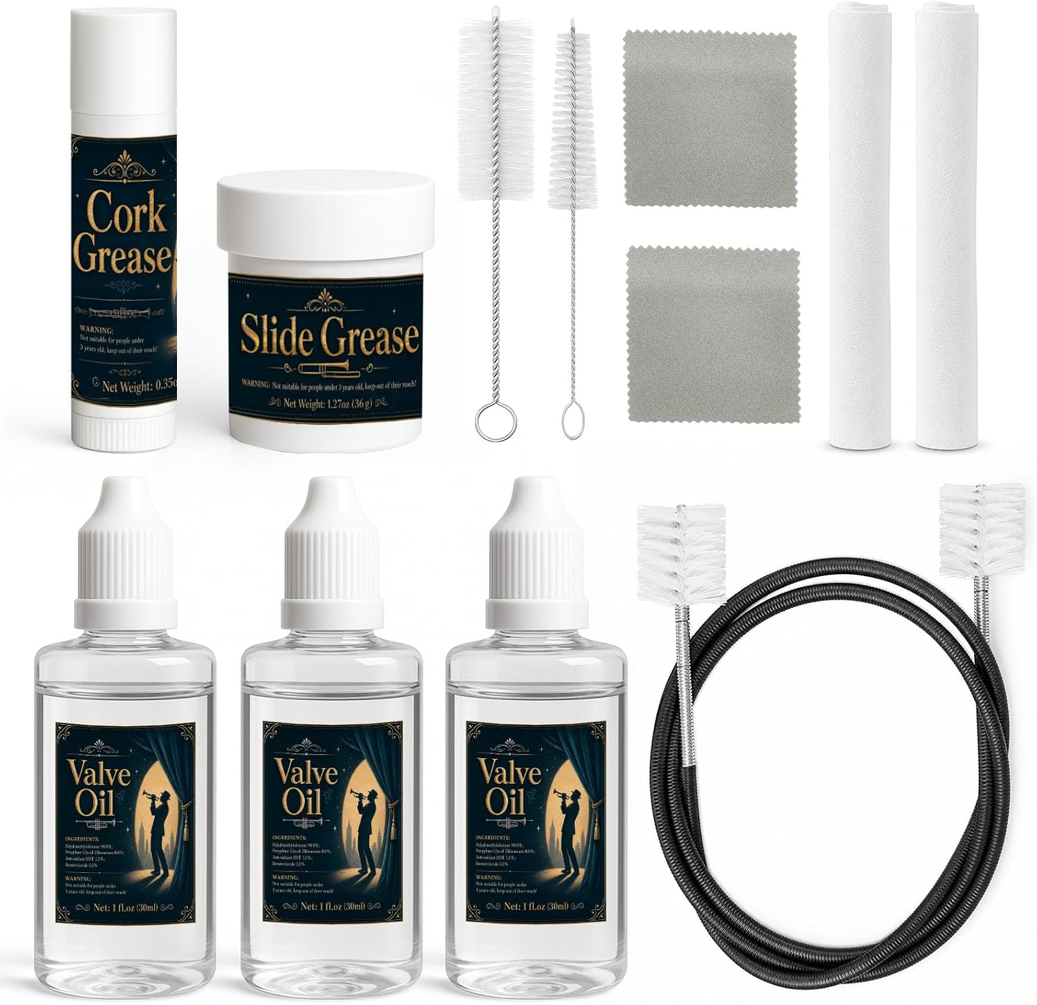 1DFAUL 12pcs Trumpet Cleaning Care Kit with Valve Oil, Grease, Brush
