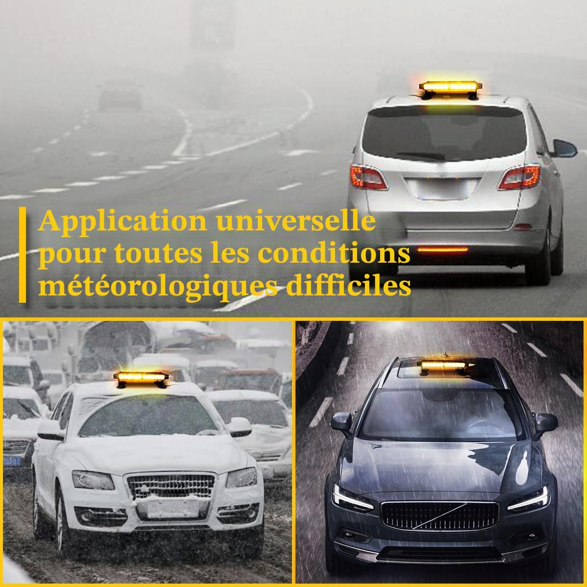 Barre lumineuse clignotante stroboscopique - Rampe Gyrophare de Sécurité 30 LED Haute Intensité pour, éclairage, avertissement de danger d'urgence (ambre)