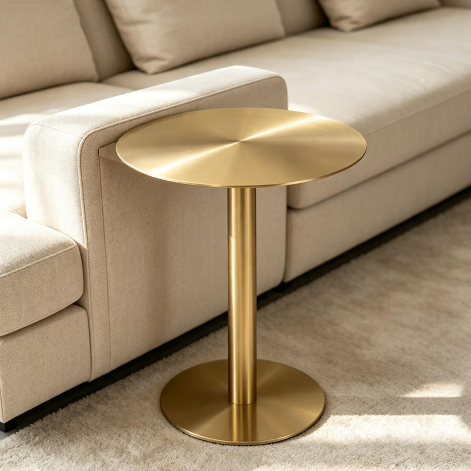 Okrągły Wysoki Stolik Boczny ze Stali Nierdzewnej Stolik Kawowy | Nowoczesny Styl, Odporny na R i łatwy do Czyszczenia. Idealna do Kawiarni i Przy Sofie(Gold,50cm/19.6in)