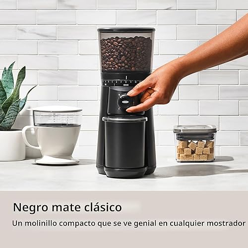 Miniatura 7 de OXO Molinillo cónico de rebabas de cerveza - negro mate, rebabas de acero inoxidable, molienda inteligente automática de un solo toque