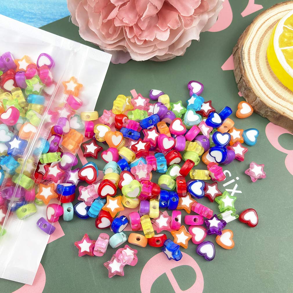 Mulutoo 420 Pcs Acrylic Star and Heart Shape Clear Pony Beads Colorful Pony Beads Plastic Loose Beads,Christmas Birthday Girl Kid Gift,for DIY Bracelet Necklace Jewelry Making Supplies (Mixed Color) - Image 4