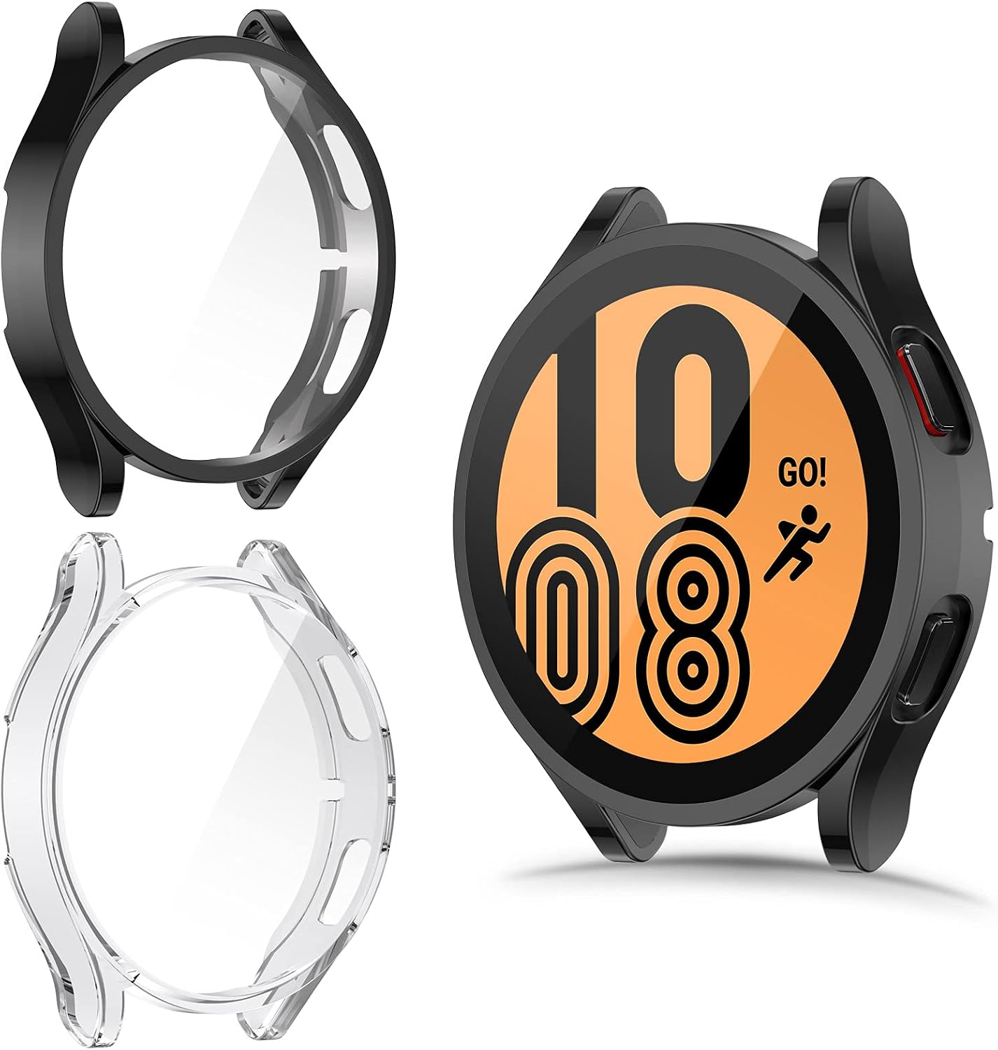 CAVN 2-Pack Cases with Screen Protector Compatible with Samsung Galaxy Watch 4 40mm 44mm, Full Coverage Soft TPU Protective Case Cover Bumper Shell for Galaxy Watch 4 Smartwatch (Black + Clear, 44mm)