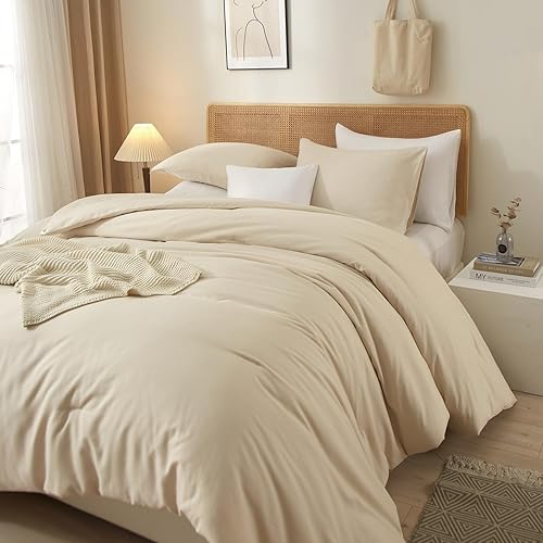 Miniatura 3 de AMWAN Juego de edredón beige Queen Boho Beige Juego de ropa de cama de 3 piezas tamaño Queen, 1 edredón beige tostado con 2 fundas de almohada,